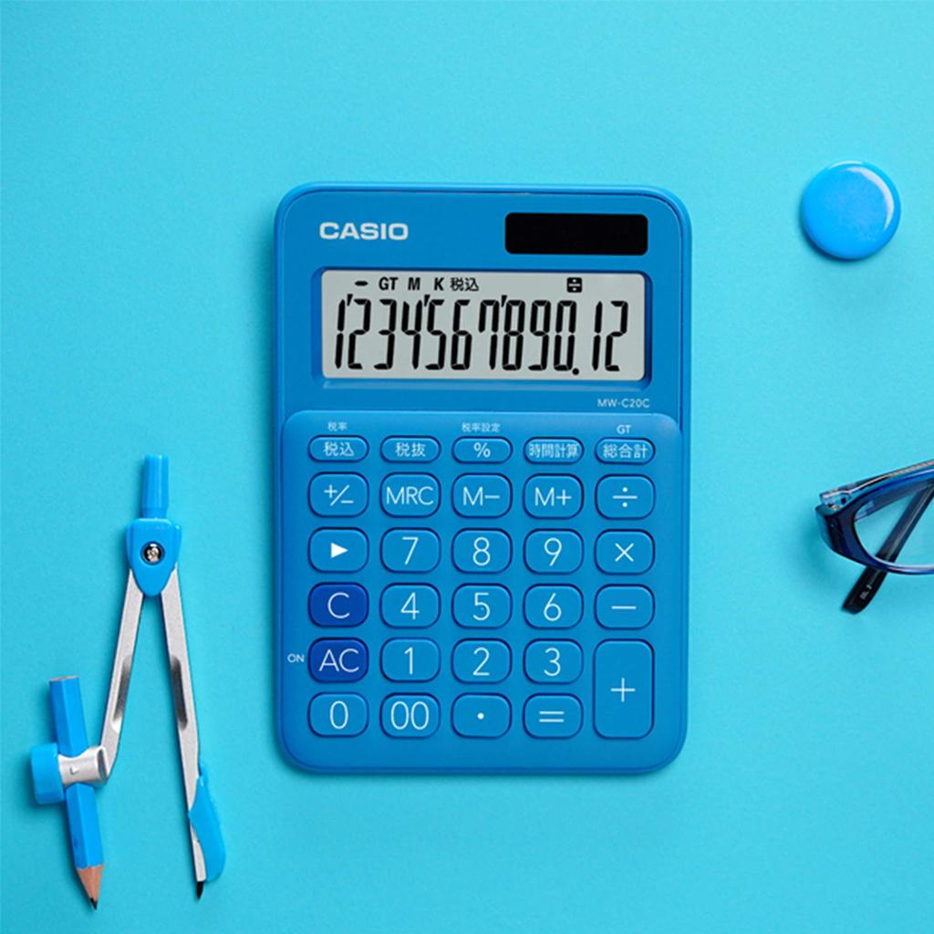 Casio Colorful Calculator Lake Blue 12 Digit Mini Just Type MW-C20C-BU-N
