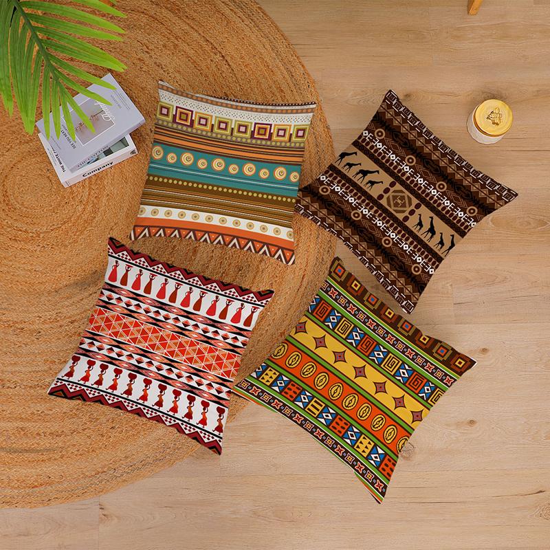Geometric Cushion Cover Print Ethnic Decorative Pillowcase Sofa Home Decor Peach Skin Pillowcase
