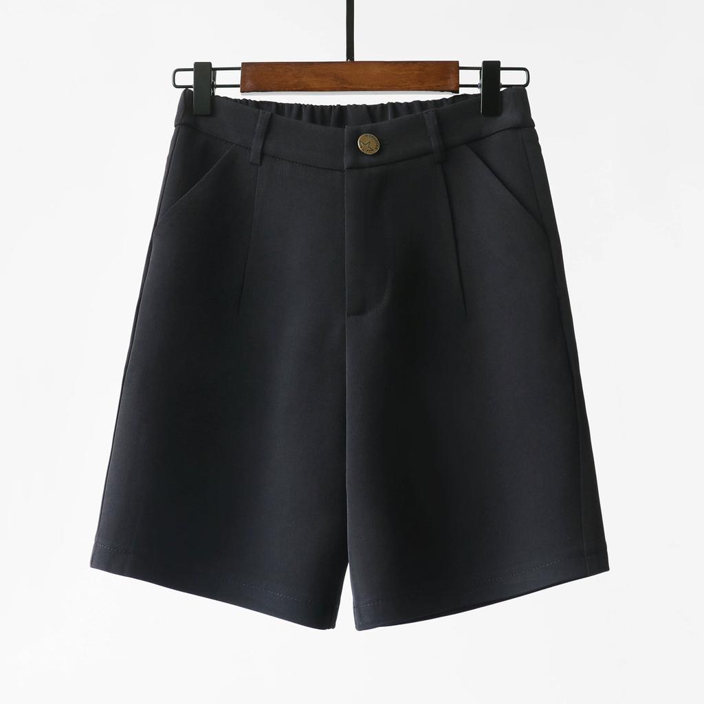 Shorts de costume pour femme à taille haute et jambes larges Bouton Pliés Décontractés d'été pour le travail