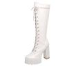 Fashion Patent Leather White Knee High Boots Lace Up Ladies Platform Boots High Heels Fashion Nightclub Patry Shoes Wholesale