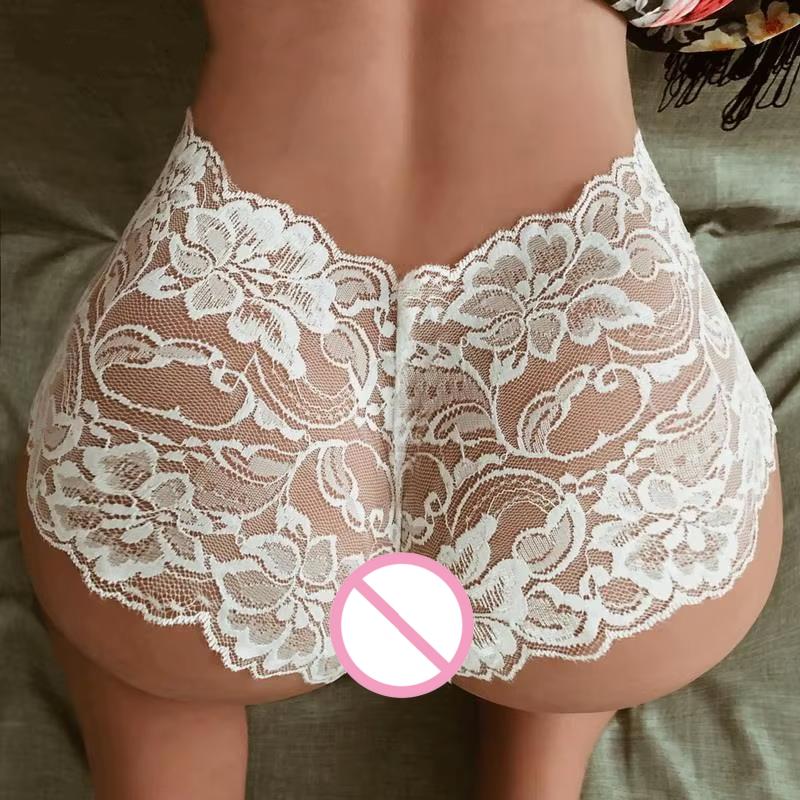 Sexy Plus Size Boxer Briefs Lace Floral Breathable Underwear Mesh Panties Low-Waist Hollow Briefs Transparent Sexy Lingerie