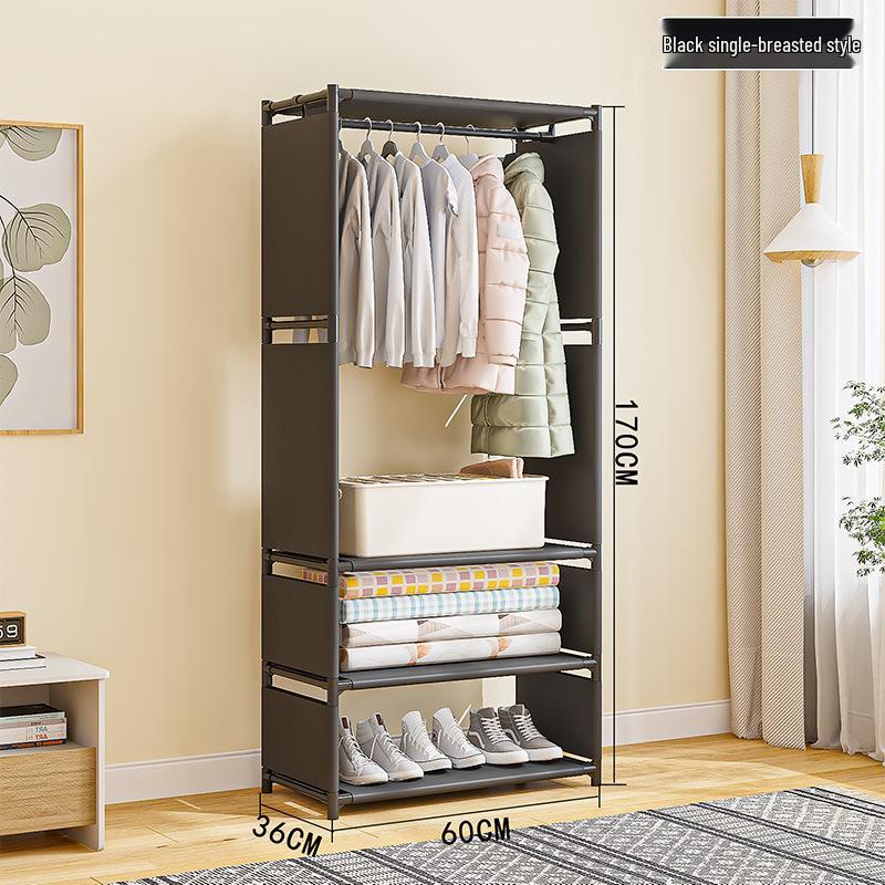 Thickened Floor-Standing Coat Rack with Multifunctional Storage and Dustproof Cover for Bedroom or Supermarket Use
