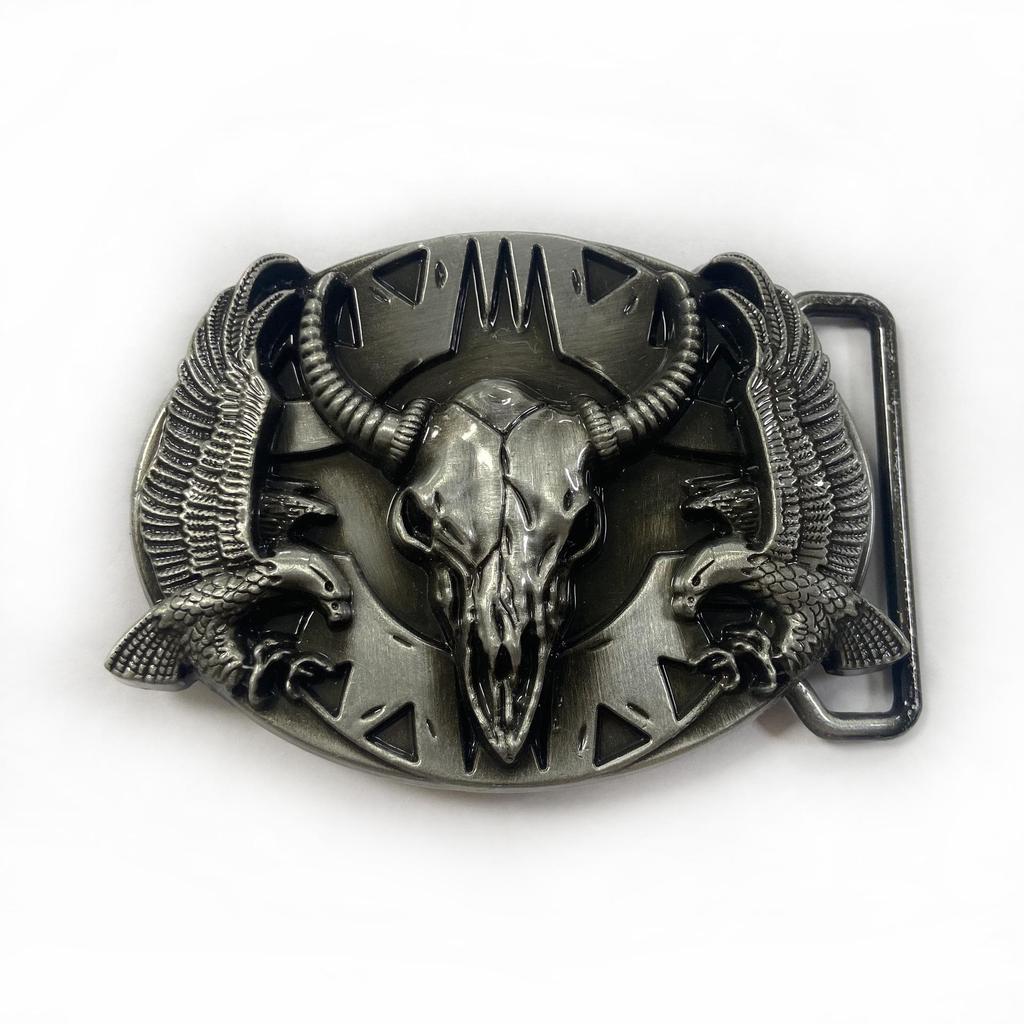 Double Eagle Tribal Bull Skull Belt Buckle - Retro & Stylish 4.0