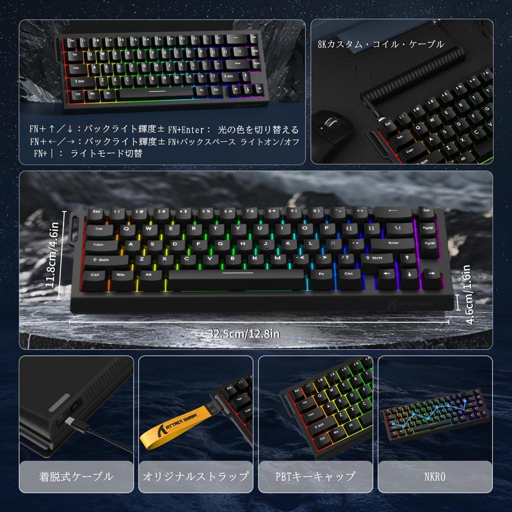 Tastatură de gaming ATTACK SHARKxMAMBASNAKE X68 HE cu polling magnetic rapid de 8000Hz RT 0 Dead Snap 128K Scan Tastă de declanșare personalizabilă Web RGB și 8K