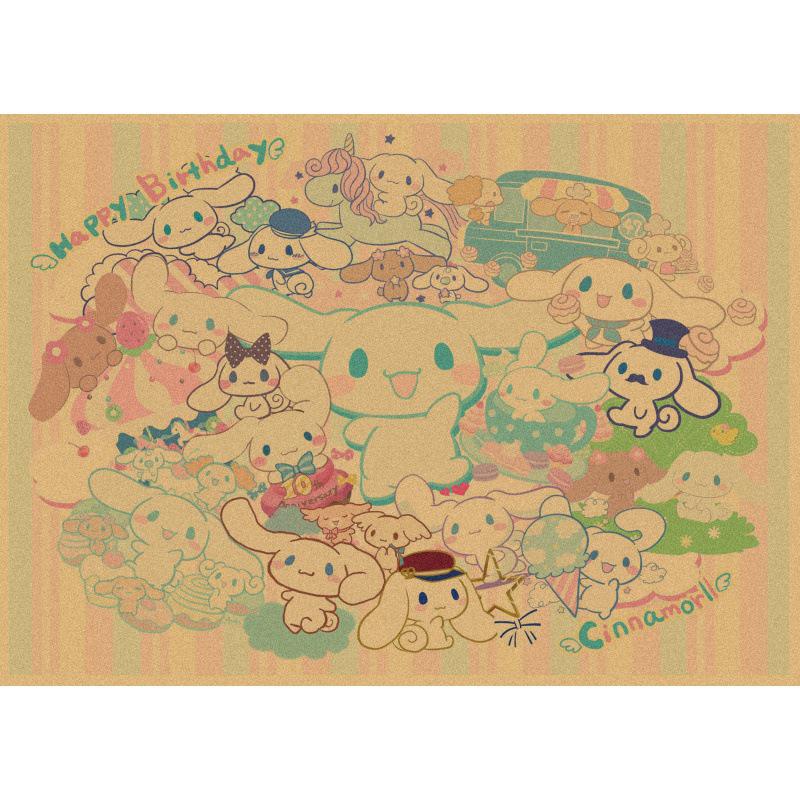 Cinnamoroll Retro Cartoon Poster - Kraft Paper Wall Art Yellow Kraft Paper (No Glue) 30X42 cm