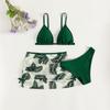 2025 European & American Girls' 3-Piece Swimsuit Set - Printed Bikini Beachwear for Medium & Large Sizes