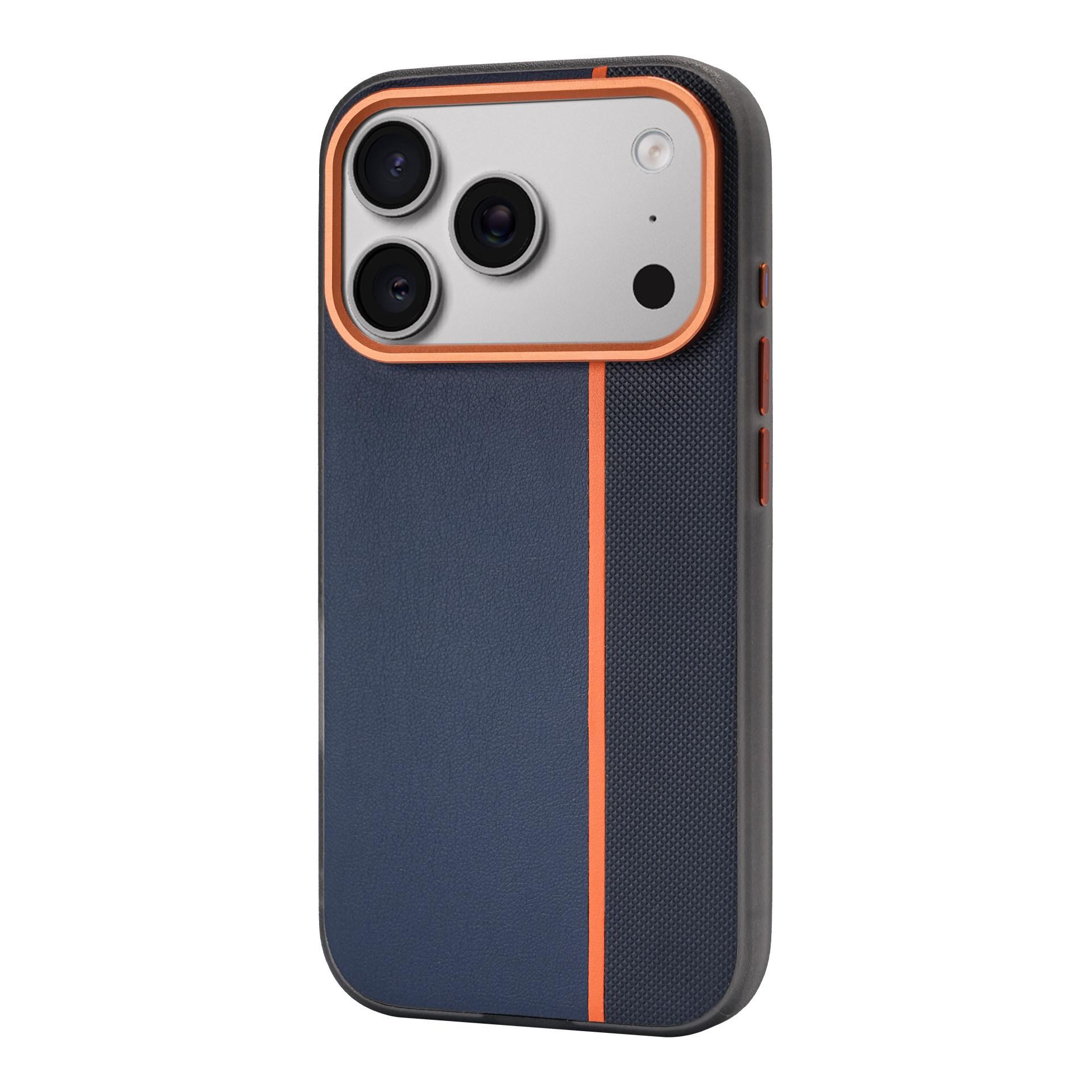 

Compatible with iPhone 17, contrasting color leather and metal lens ring, iPhone 16 leather drop-proof protective case. iPhone 17 Air