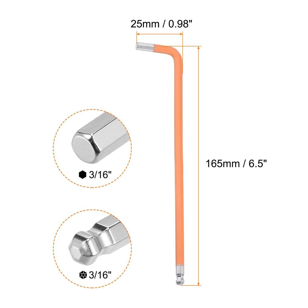 Uxcell Hex Key S2 Repair Tool for Screw Furniture Bicycle Orange 4-Pack 3/16" Wrench, Ball-Type, Steel, L-Shaped, Short, Removal, Tightening,
