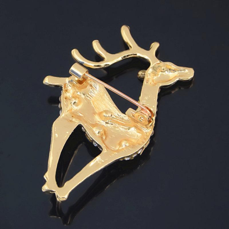 Gold Alloy Sika Deer Brooch with Rhinestone Inlay – Cute Lapel Pin Ornament