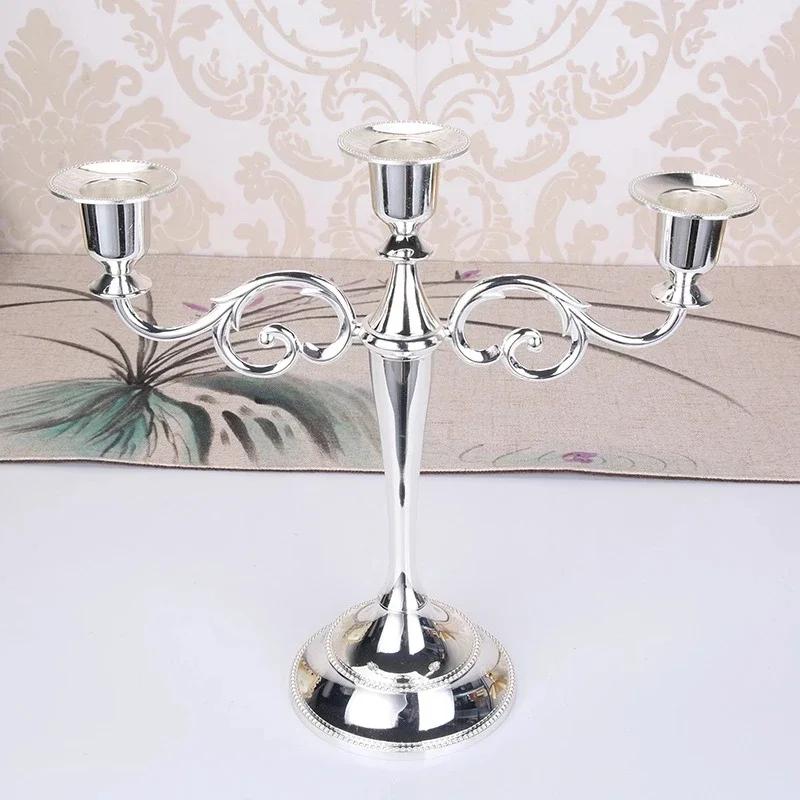 

Retro 3-Arms Candelabra For Wedding Prop, Candlelight Dinner, Hotel & Home Decoration, Metal Gold/Bronze Plated Candle Holder серебряный