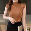 Women's Solid Half Turtleneck  Casual Knitted Sleeveless T-Shirt