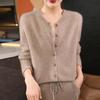 Autumn/Winter New Pure Wool Round Neck Long Sleeve Women's Cardigan Sweater Coat