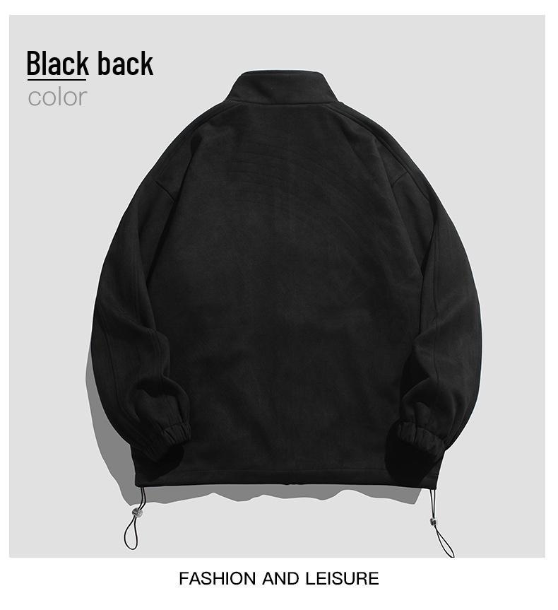Giacca Unisex in Pelle Scamosciata e Pile con Collo Rialzato Stile Giapponese - Uomo Primavera/Autunno 2025 Sportiva e Studente Vestibilità Larga