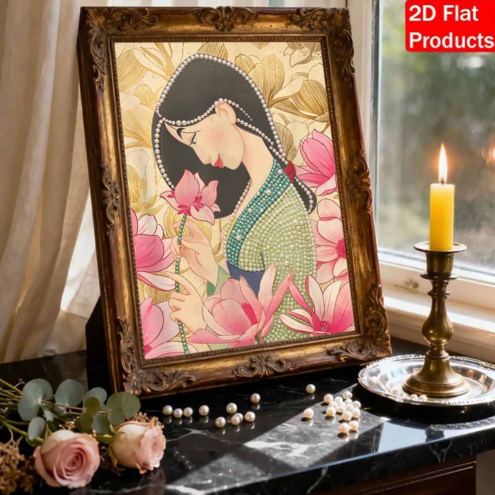 Disney Pearl Painting Mulan Portrait for Beginners and Adults, DIY Pearl Diamond Art Painting Kit for Home Wall Decor Gifts