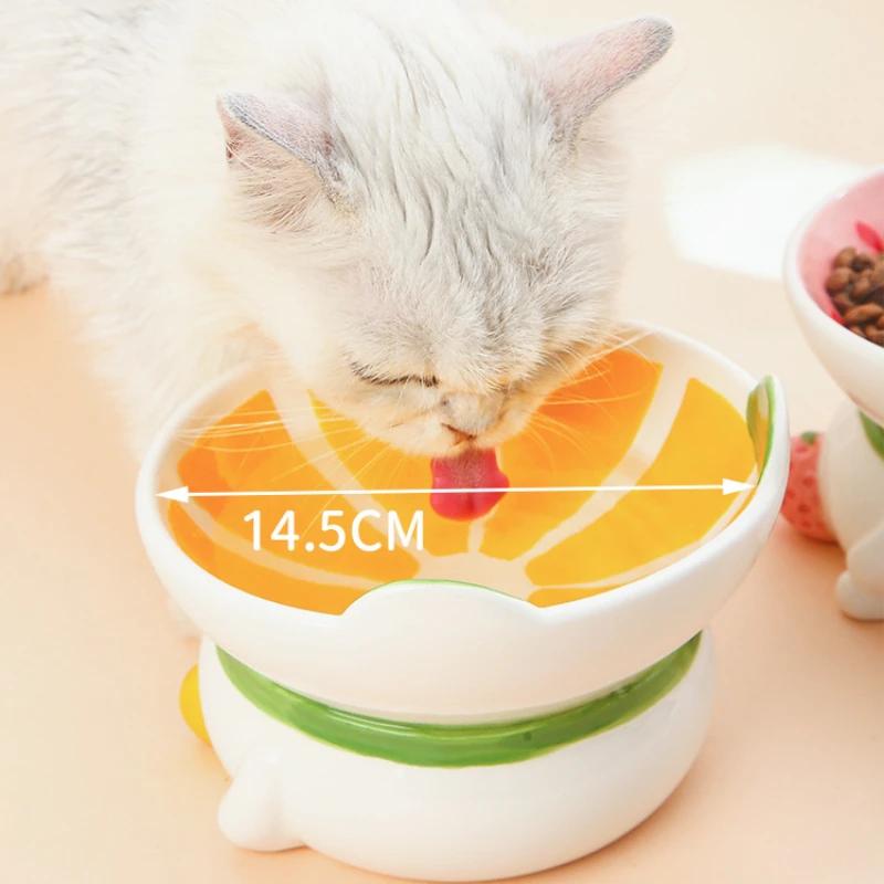 Ciotola per Gatti Ciotola per Cibo in Ceramica Protezione del Collo Bocca Obliqua Protezione Cervicale Collo Bere Ciotola per Cani a Forma di Frutta Piede Alto