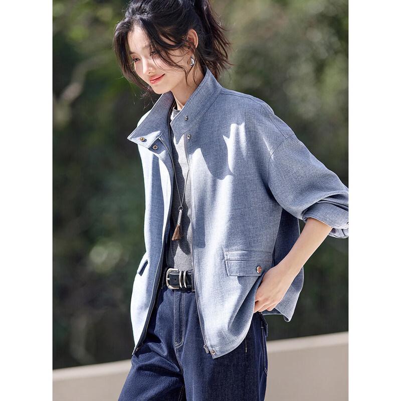 Women s Casual Retro Stand Collar Workwear Jacket M