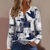 Women's Clothing Spring and Autumn Zipper Round Neck Printed Long Sleeve T-Shirt