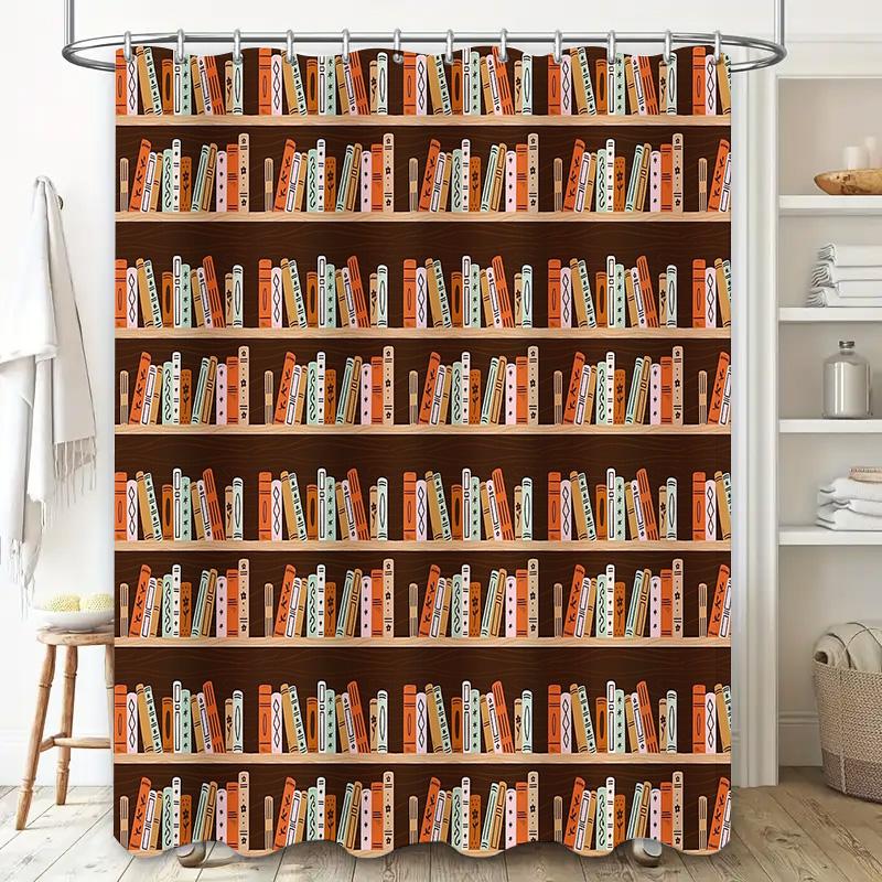 Vintage Bookshelf Shower Curtain Rustic Library Bookworm Decor Bathroom Set Waterproof Liner