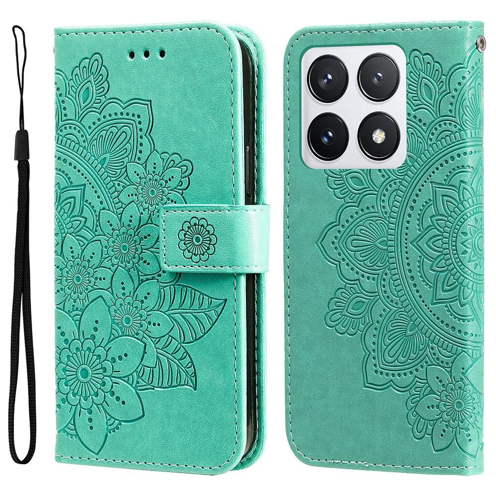 For Xiaomi 14T Pro Case Floral Pattern PU Leather Wallet Stand Phone Cover D