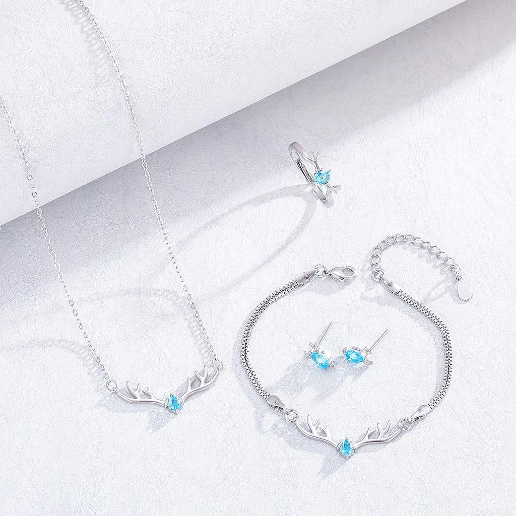 Korean Style Deer Jewelry Set: Necklace, Bracelet, Ring & Earrings for Women