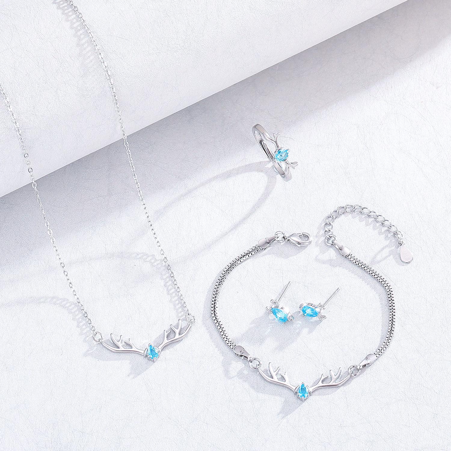 

Korean Style Deer Jewelry Set: Necklace, Bracelet, Ring & Earrings for Women