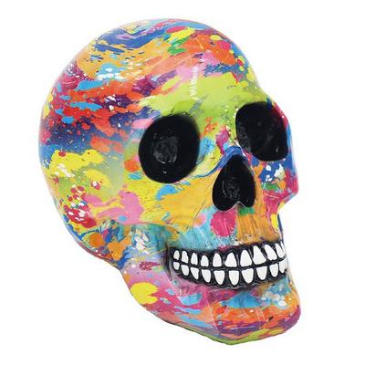 [A3844] - Estatueta resina 'Caveira' splash multicolor - 19x15x12 cm