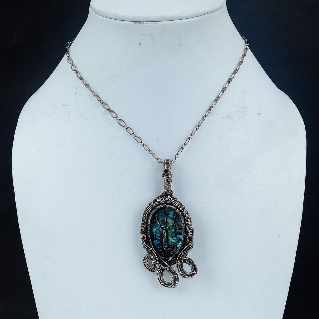 Abalone Shell 999 Copper Wire Wrapped  Pendant, Handmade Gemstone Pendant Jewelry, Gifts For Wife Brand New Pendant