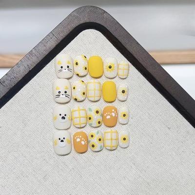 Nuevo Lindo Gato Dibujos Animados Perro Manicura Corta Pintado a Mano Parche de Uña Postiza Manicura Desmontable Producto Terminado