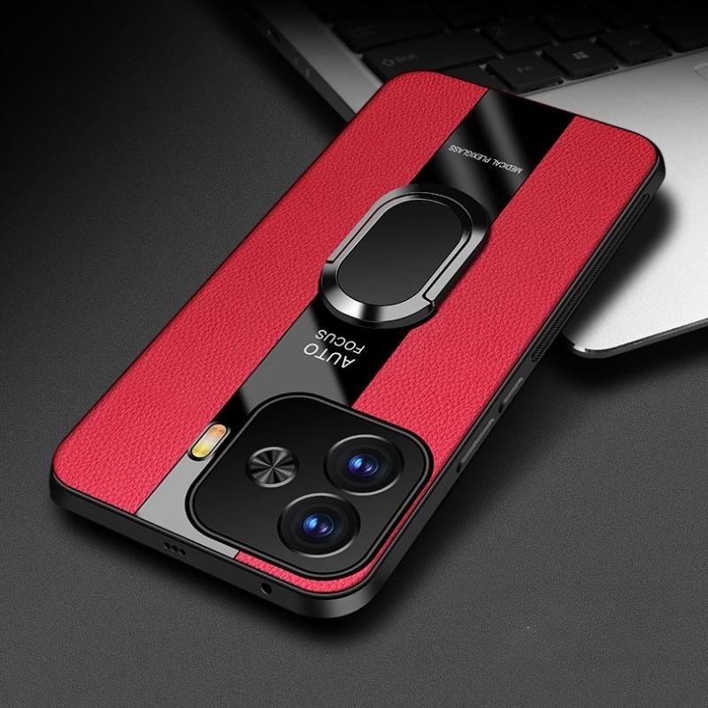 

Чехол для телефона IQOO Z9 Turbo с магнитным кольцом для VIVO Z9 Turbo 5G, роскошный кожаный мягкий силиконовый противоударный чехол-бампер For IQOO Z9 Turbo красный