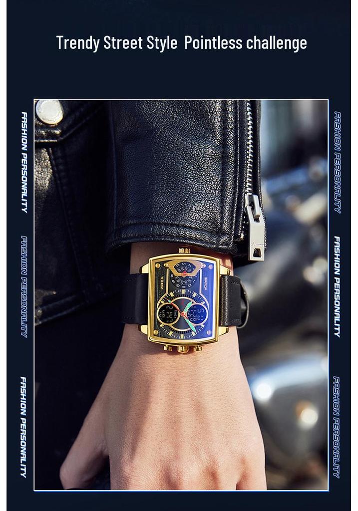 Sanda Herren Multi-Zonen Dual-Display Stahlband Uhr mit EL-Hintergrundbeleuchtung
