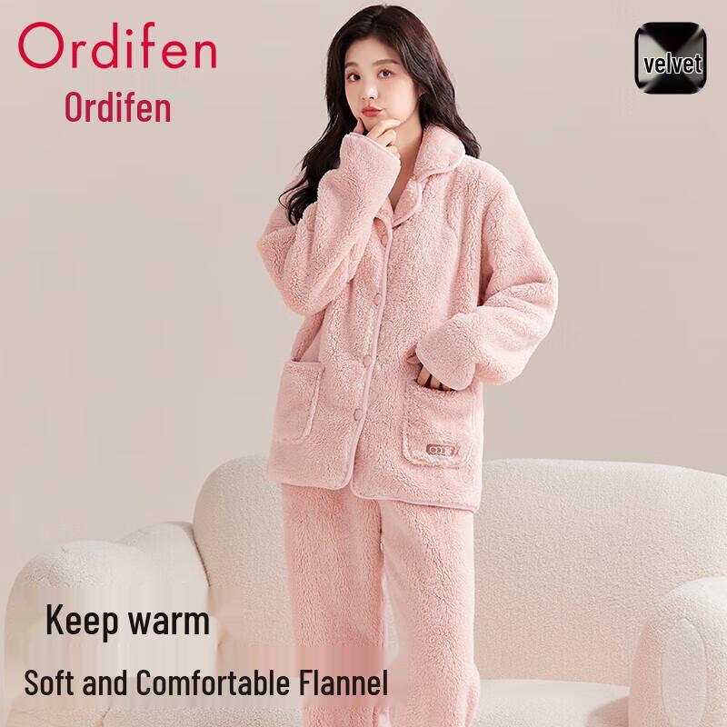 Audiffn Women s Winter Coral Fleece Cardigan Pajama Set 2XL