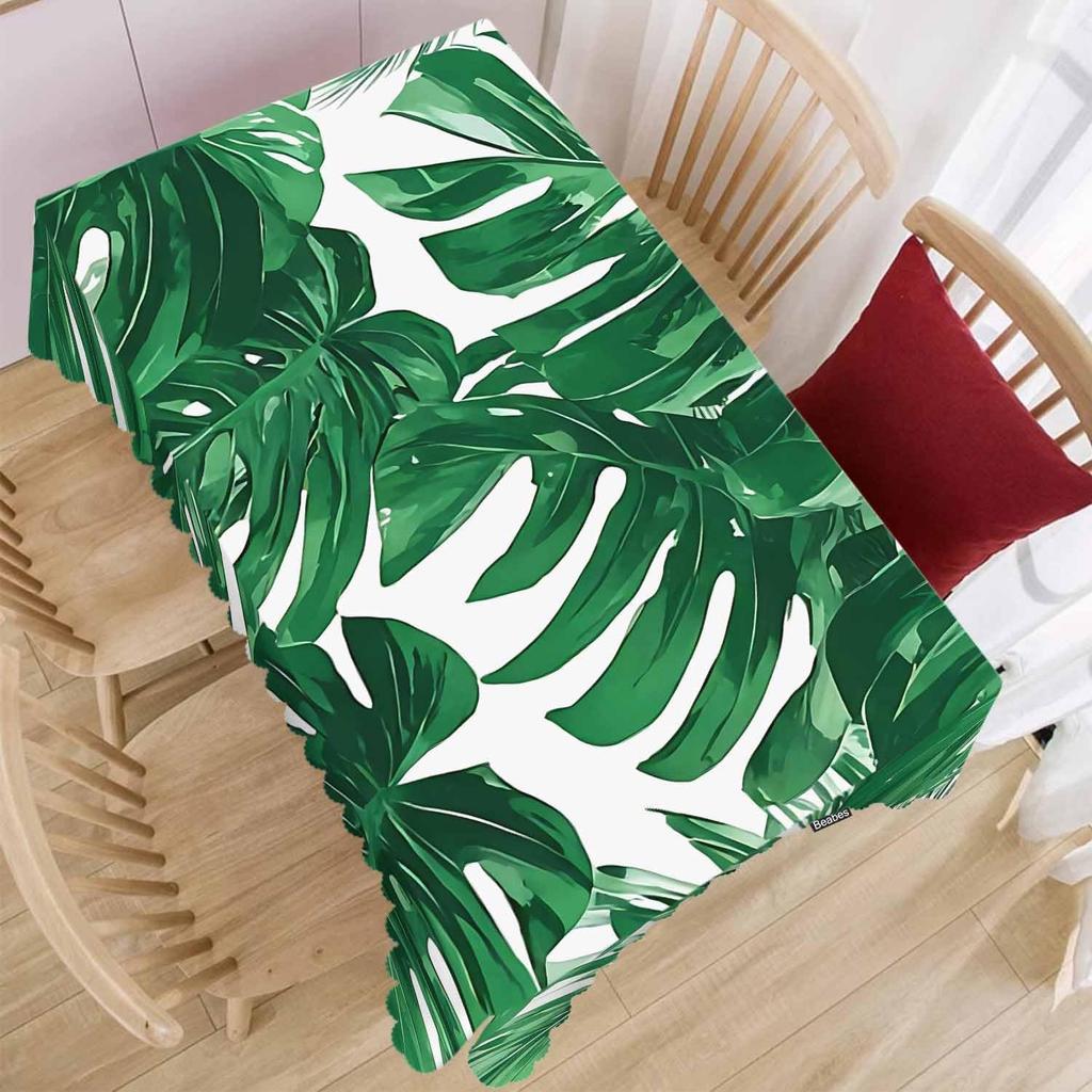 Large Tropical Monstera Leaf Tablecloth Green Jungle Print Dining Table Cover Boho Summer Party Decor