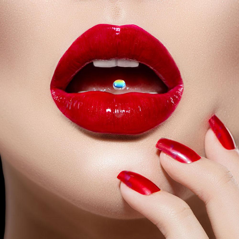 Sexy Stainless Steel Rainbow Color Opal Tongue Ring Piercing Jewelry Tongue Piercings Body Jewelry