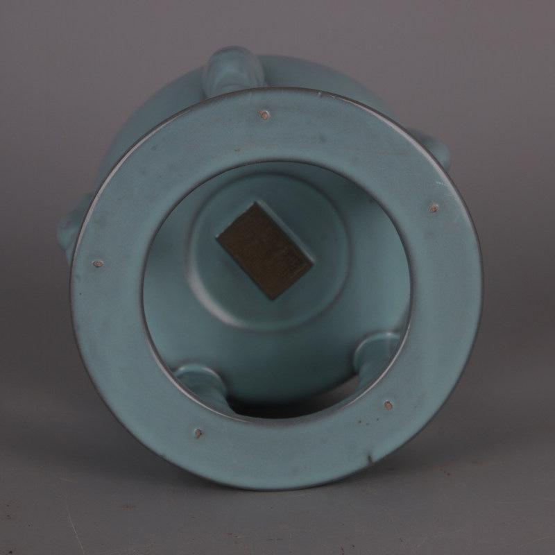 Song Dynasty Ru Kiln Sky Blue Glaze Openwork Incense Burner - Chinese Wénwán Ornament, Antique Porcelain Reproduction.