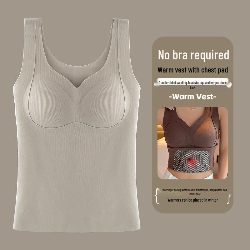 Women's Plus Size Fleece-Lined Self-Heating Warm Vest - Antibacterial, Seamless Autumn/Winter Base Layer Innerwear/Outerwear