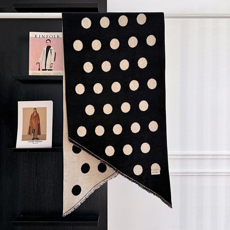 Luxuriöser Damen-Kaschmirschal - Winterwarmer Quasten-Streifen- und Tupfen-Druck Pashmina-Schal, Foulard & Poncho