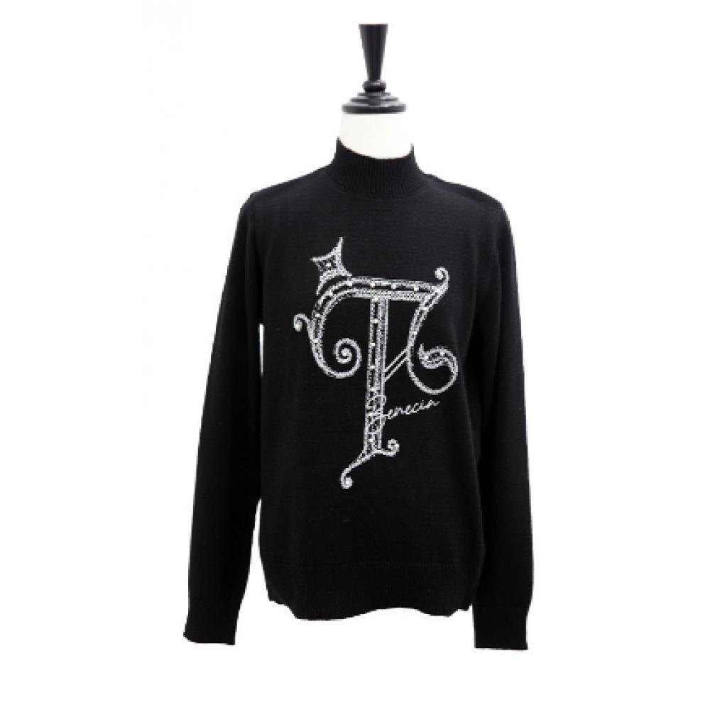 Shiz Madam Wool Cashmere Half Polo Knit With Pearl Decoration T57411