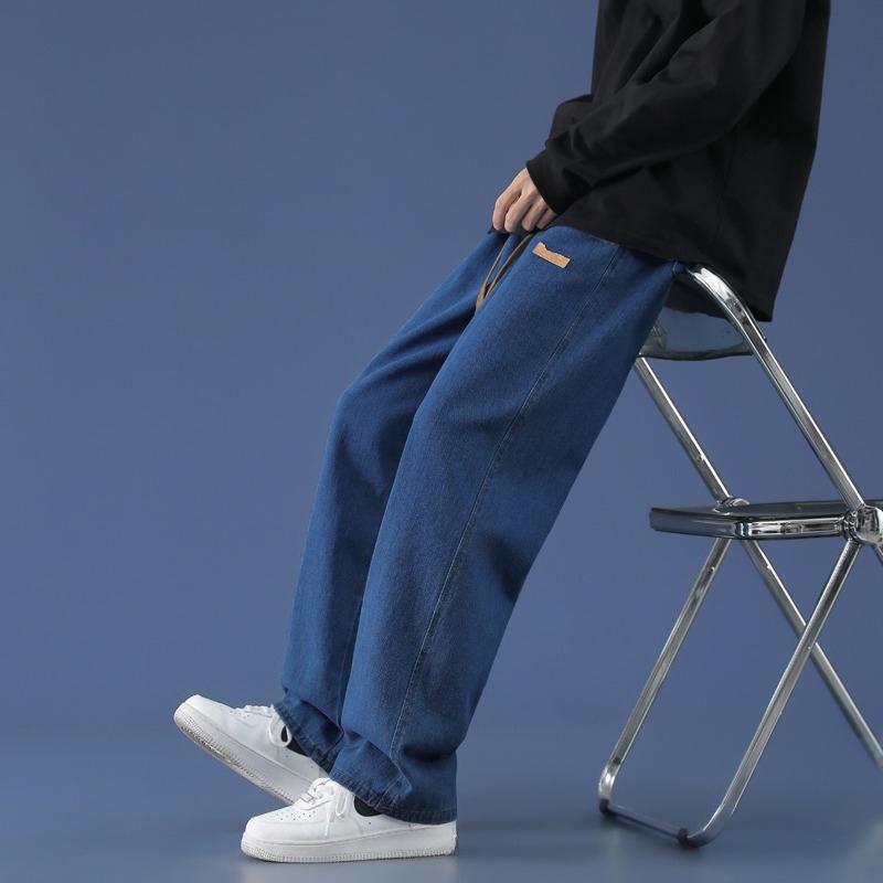Autumn Winter Men's Black Straight Wide Leg Jeans High Street Loose Fit Denim Pants Casual Trousers Street Style