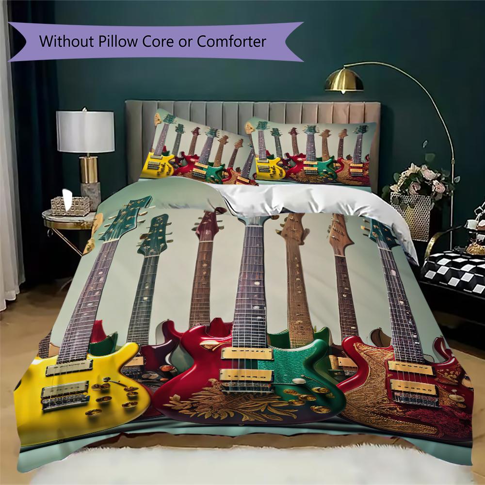 1PC Electric guitar Theme Bedding Quilt Set Quilt Cover Pillowcase Home Decoration Birthday Gift (1 * duvet cover + 2 * pillowcase, without core)A1