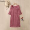 ZANZEA Women Square Collar 3/4 Sleeve Casual Lace Patchwork Elegant Dress
