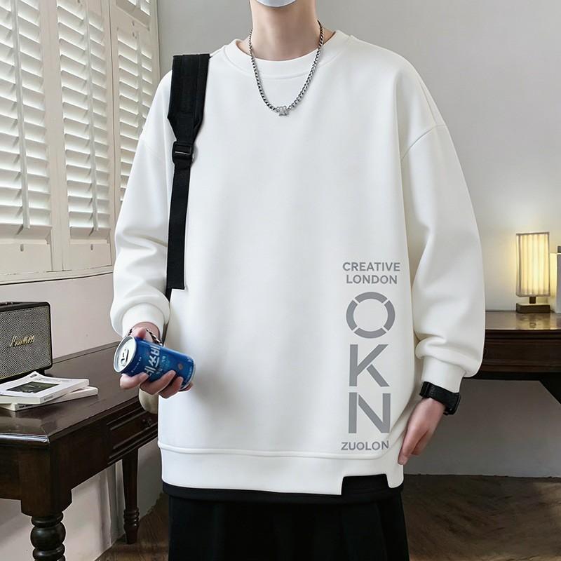 Mens Casual Crewneck Sweatshirt Letter Print Loose Fit Long Sleeve Wear