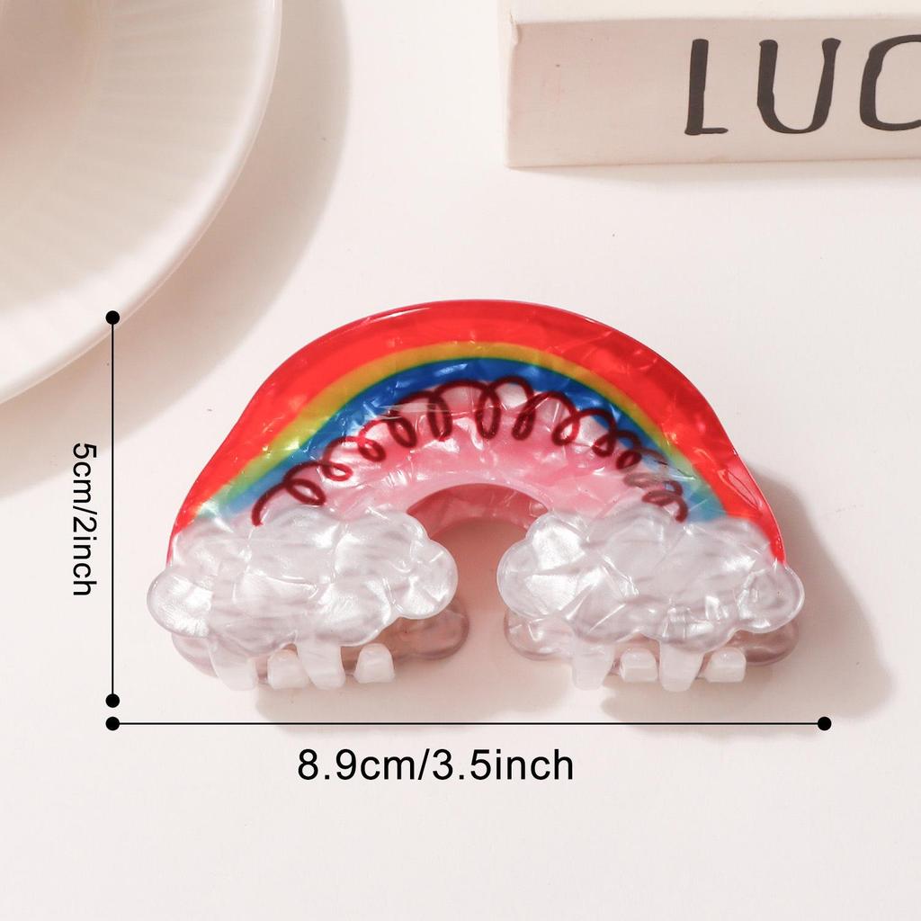 Dreamy Rainbow Cloud Shark Hair Clip – Sweet Metal Spring Claw for Women
