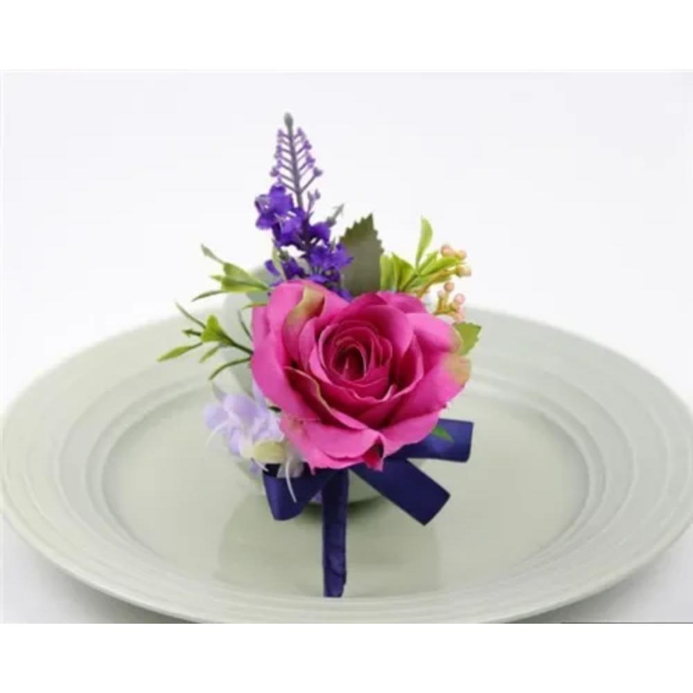 YO CHO Wedding Corsages Flower Groom Boutonniere Purple Silk Rose Man Brooches Wedding Bridesmaids Bracelet Wrist Corsage Flower
