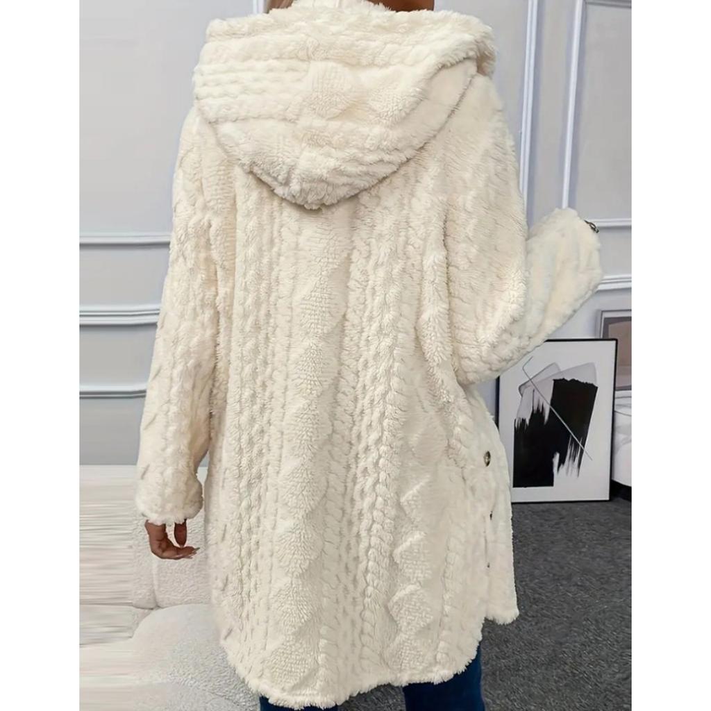 Hooded Solid Color Cardigan Button Up Long Sleeved Casual Fleece Jacket