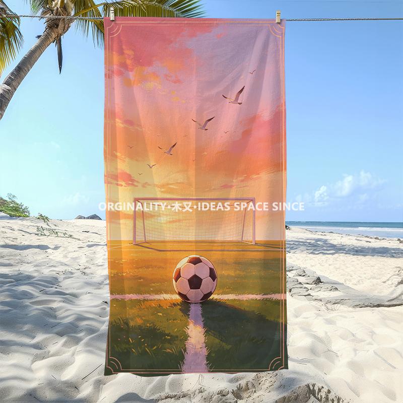 Sunset Soccer Field Beach Towel Patterned Sunscreen And Windproof Suitable For Swimming Pool Camping Travel Blanket