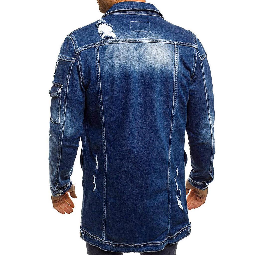 Men's  Winter Casual Vintage Wash Distressed Denim Jacket Coat Top Blouse
