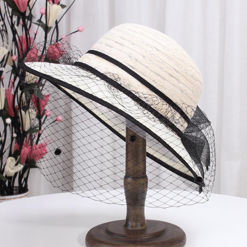 Vintage Summer Sun Hat with Bowknot - Fashionable Lace & Mesh Design, UV Protection, Perfect for Women's Outdoor Activities