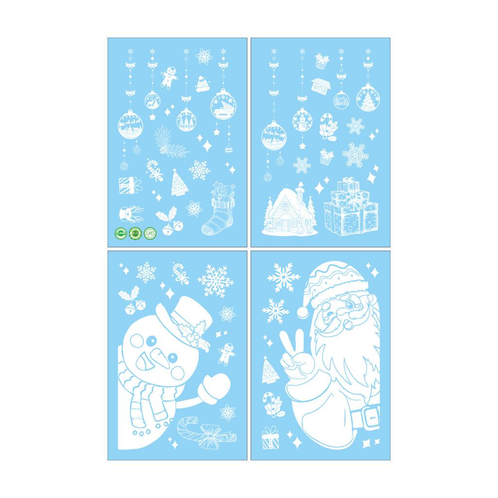 And Snowflake Christmas Santa Static Decal With Snowman For Window Decoration