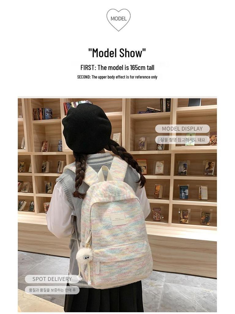 2024 Damen Regenbogen Nischen Plüsch Rucksack - Doppelschultertasche für College- & Mittelschüler