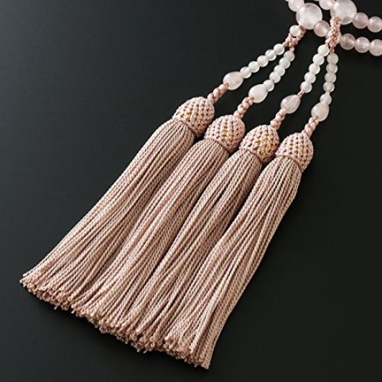 Kyoto Butsudan Hayashi Buddhist Prayer Beads for Eight Sects (Universal) Rose Quartz (Women's) Formal Style [Prayer Beads Bag Set] SW-089 Kyoto